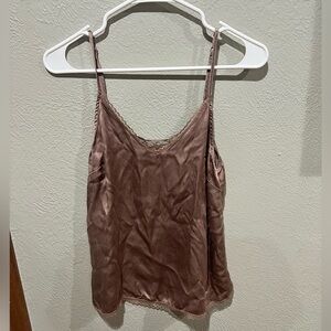 Anthropologie Brown Camisole Top Size Small 100% Silk EUC Lace Detail Cute